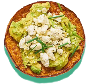 cauliflower sandwich thin topped with avocado and cheese