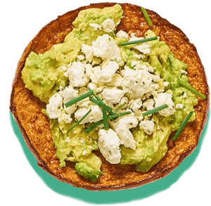 cauliflower sandwich thin topped with avocado and cheese