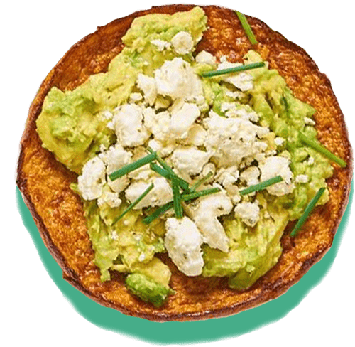 cauliflower sandwich thin topped with avocado and cheese