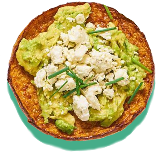 cauliflower sandwich thin topped with avocado and cheese